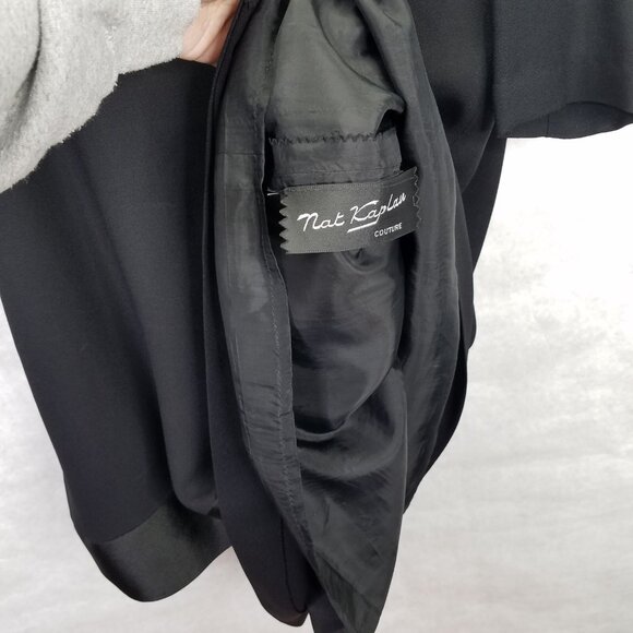 Vtg Nat Kaplan Couture Shift Dress 14 Black Long Sleeve Layered Ribbon Bow 80's - Picture 12 of 16